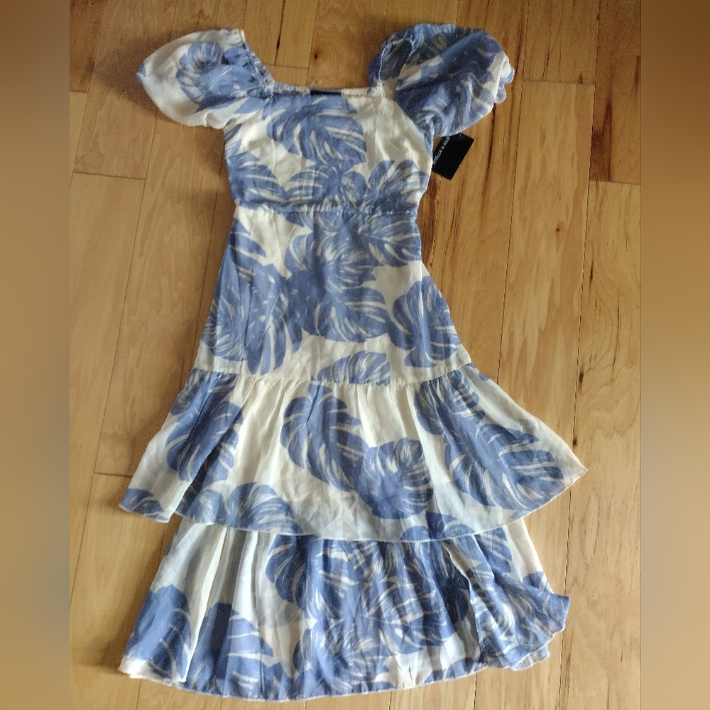 Blue and White Ruffled Tiered Sundress